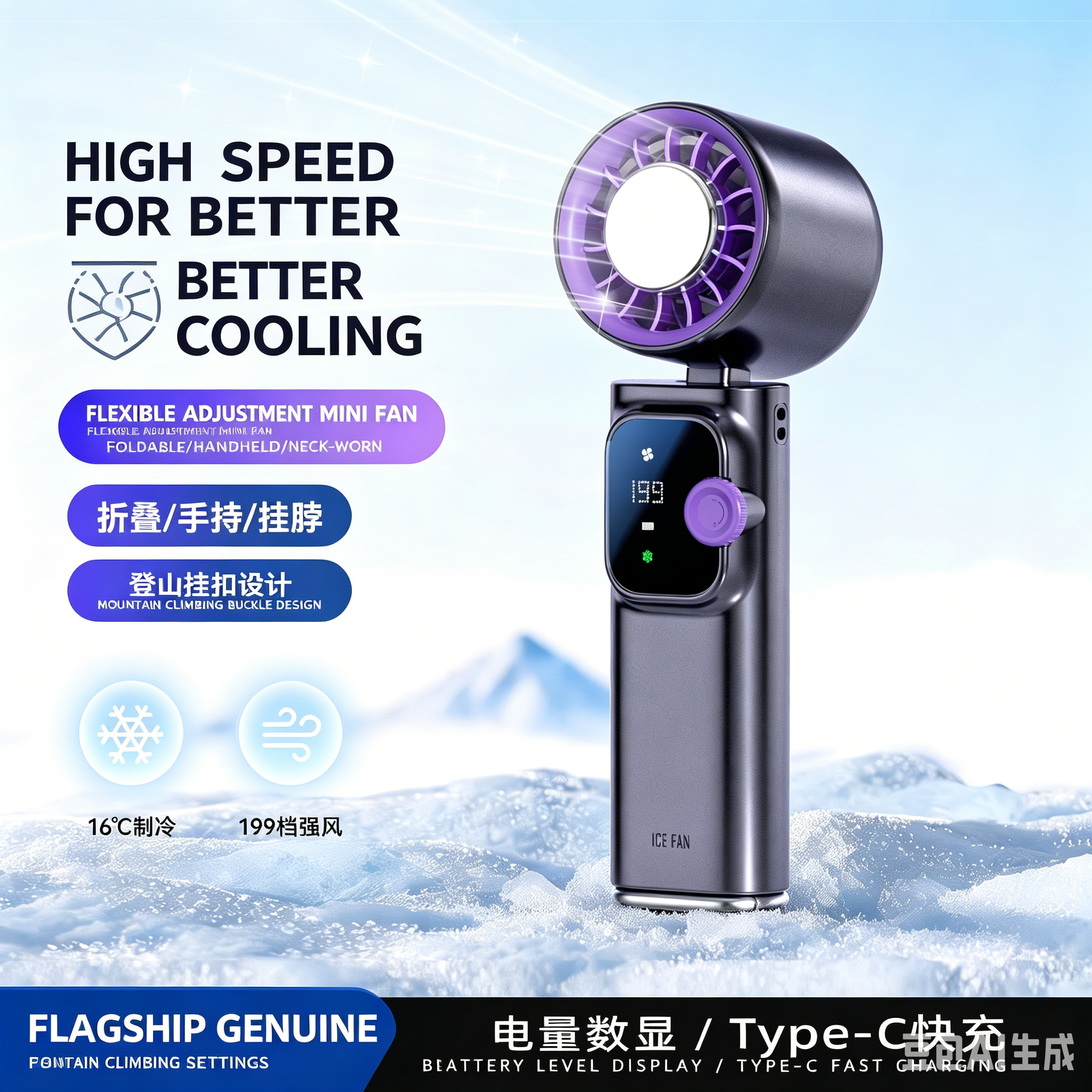 JF166 Handheld Cooling Fan - 199 Speed Levels & 4000mAh - Image 7