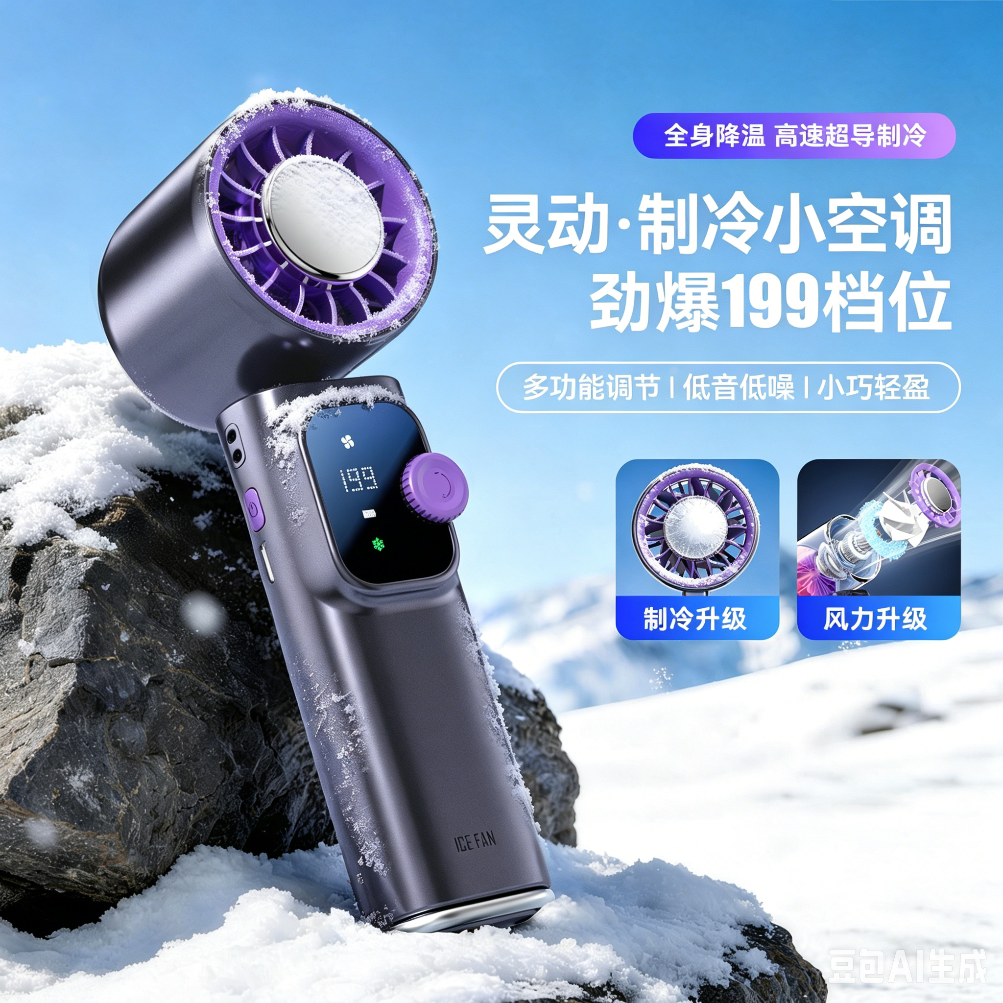 JF166 Handheld Cooling Fan - 199 Speed Levels & 4000mAh - Image 2